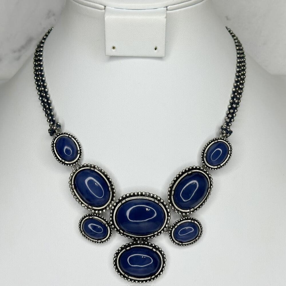 Chico's Blue Cabochon Bib Statement Necklace ✨